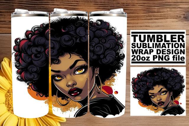 Watercolor Afro Woman Portrait Halloween Tumbler Wrap 20oz Sublimation afrosvg 