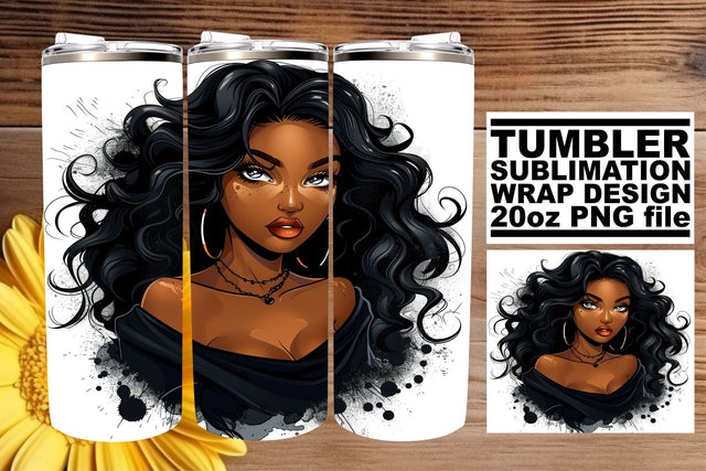 Watercolor Afro Woman Portrait Halloween Tumbler Wrap 20oz Sublimation afrosvg 