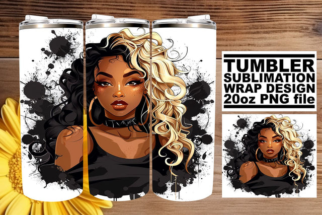 Watercolor Afro Woman Tumbler Wrap Gothic Halloween 20oz Sublimation afrosvg 