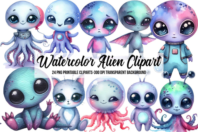 Watercolor Alien Clipart Sublimation Rupkotha 