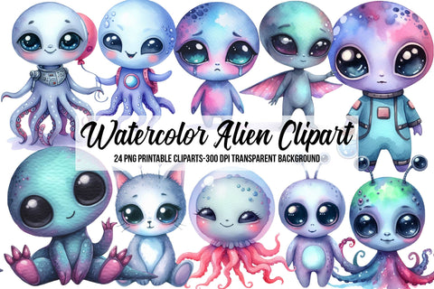 Watercolor Alien Clipart Sublimation Rupkotha 
