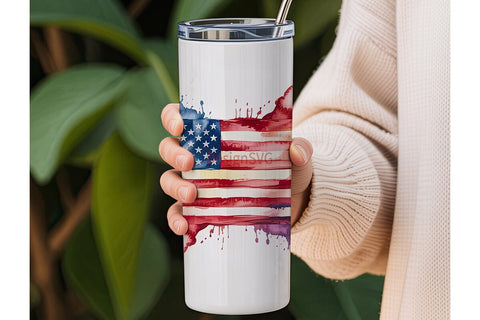 Watercolor American Flag 20oz Tumbler Sublimation DesignSVG 