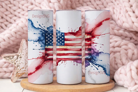 Watercolor American Flag 20oz Tumbler Sublimation DesignSVG 