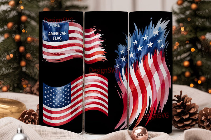 Watercolor American Flag 20oz Tumbler Sublimation DesignSVG 