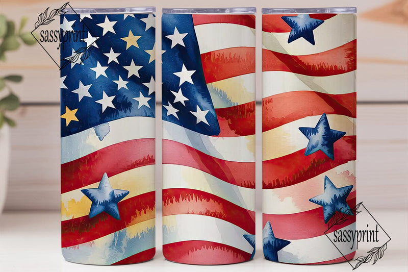 Watercolor American Flag 20oz Tumbler Sublimation sassyprint 