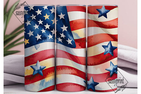 Watercolor American Flag 20oz Tumbler Sublimation sassyprint 