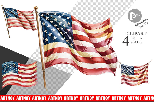 Watercolor American Flag Clipart Sublimation artnoy 