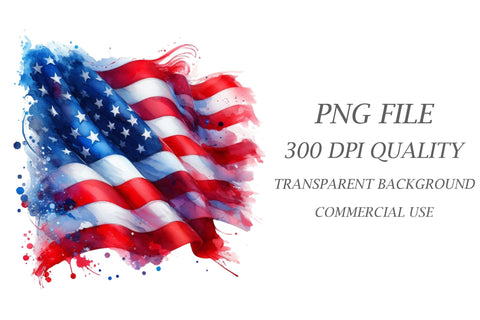 Watercolor American Flag Clipart Sublimation Rupkotha 