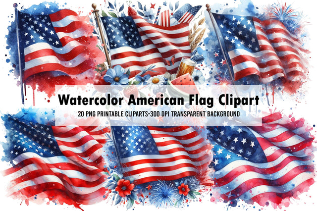 Watercolor American Flag Clipart Sublimation Rupkotha 
