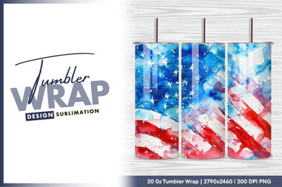 Watercolor American Flag Illustration with Blue Stars and Red Stripes Sublimation Regulrcrative 