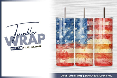 Watercolor american flag patriotic illustration tumbler png Sublimation Regulrcrative 