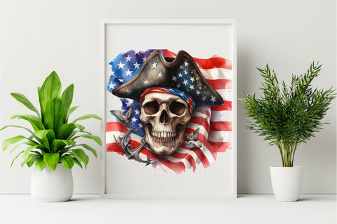 Watercolor American Flag Skull Sublimation Clipart Bundle Sublimation SVGArt 