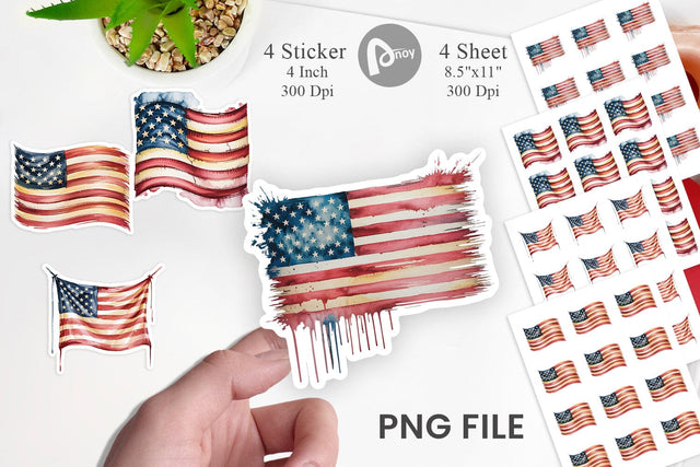 Watercolor American Flag Sticker Sublimation artnoy 