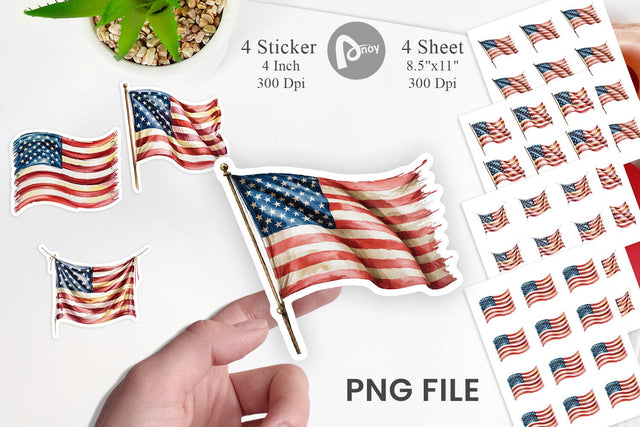 Watercolor American Flag Sticker Sublimation artnoy 