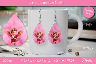 Watercolor Angel Art – Valentine’s Day Teardrop Earrings Sublimation Createya Design 