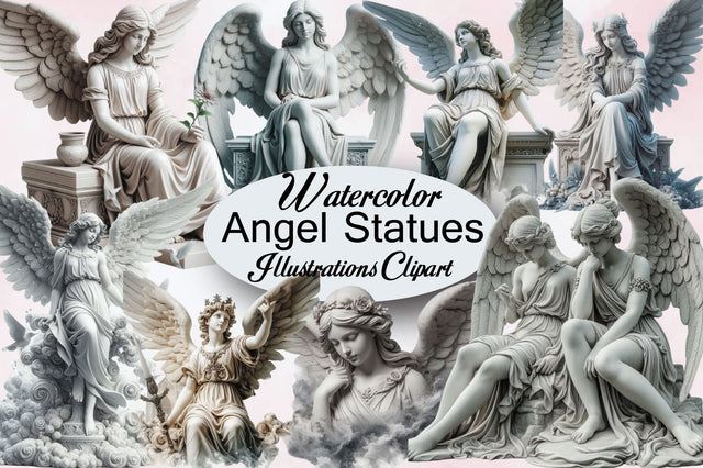 Watercolor Angel Statues Clipart PNG Sublimation SVGArt 