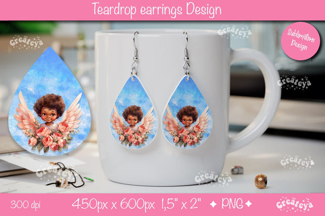 Watercolor Angel Valentine Earrings – Teardrop Digital Sublimation Sublimation Createya Design 