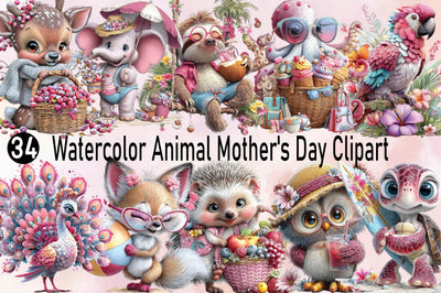 Watercolor Animal Mother's Day Clipart Sublimation SVGArt 