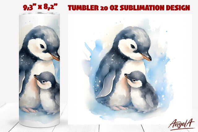 Watercolor animal tumbler sublimation / cute penguins png Sublimation Angelina Semenova 