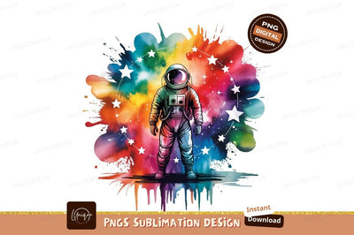 Watercolor Astronaut Cosmic Space Exploration Design Sublimation Designangry 
