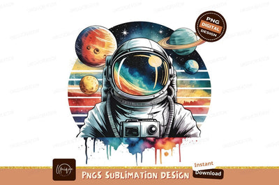 Watercolor Astronaut In Space With Planets Sublimation Designangry 