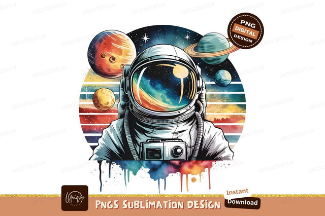 Watercolor Astronaut In Space With Planets Sublimation Designangry 