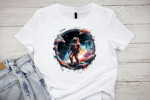 Watercolor Astronaut Outside the Galaxy Window Clipart Bundle Sublimation Designangry 