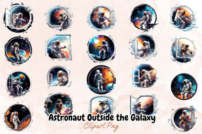 Watercolor Astronaut Outside the Galaxy Window Clipart Bundle Sublimation Designangry 