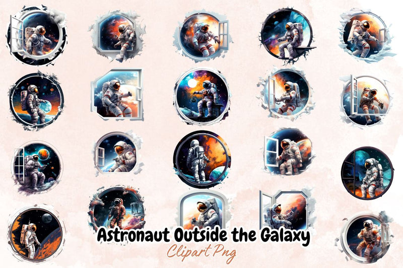 Watercolor Astronaut Outside the Galaxy Window Clipart Bundle Sublimation Designangry 