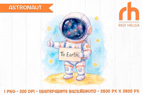 Watercolor Astronaut PNG Clipart, Cute Space Sublimation Sublimation RedHelgaArt 
