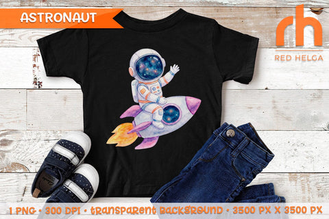 Watercolor Astronaut Riding Rocket PNG, Space Sublimation Sublimation RedHelgaArt 