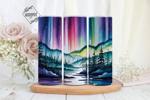 Watercolor Aurora Forest 20oz Tumbler Sublimation sassyprint 
