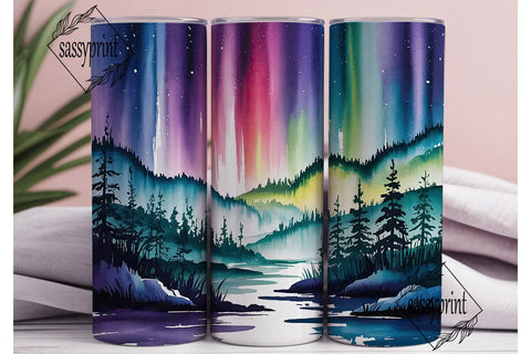 Watercolor Aurora Forest 20oz Tumbler Sublimation sassyprint 