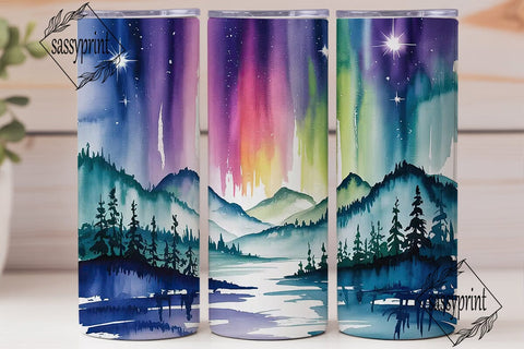 Watercolor Aurora Forest 20oz Tumbler Sublimation sassyprint 