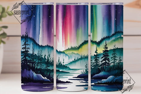 Watercolor Aurora Forest 20oz Tumbler Sublimation sassyprint 