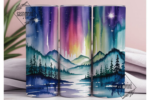 Watercolor Aurora Forest 20oz Tumbler Sublimation sassyprint 