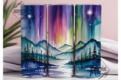 Watercolor Aurora Forest 20oz Tumbler Sublimation sassyprint 
