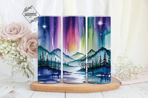 Watercolor Aurora Forest 20oz Tumbler Sublimation sassyprint 