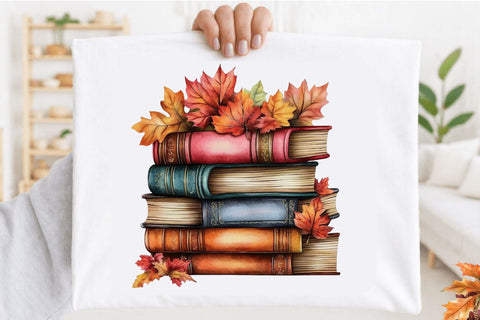 Watercolor Autumn Books Clipart Bundle. Sublimation SVGArt 