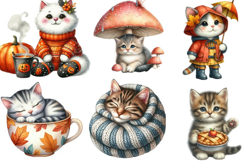 Watercolor Autumn CAT Clipart Sublimation SVGista 