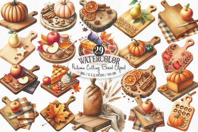 Watercolor Autumn Cutting Board Clipart Sublimation SVGista 