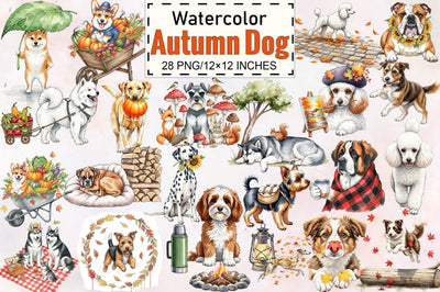 Watercolor Autumn Dog Clipart Sublimation SVGArt 