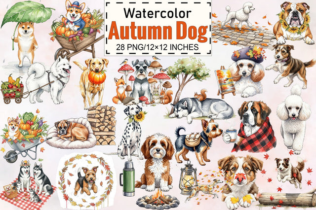 Watercolor Autumn Dog Clipart Sublimation SVGArt 