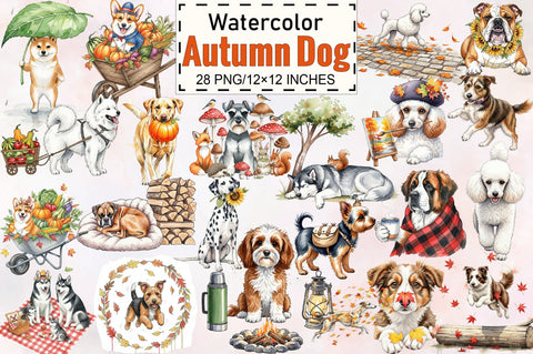 Watercolor Autumn Dog Clipart Sublimation SVGArt 