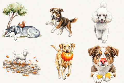 Watercolor Autumn Dog Clipart Sublimation SVGArt 
