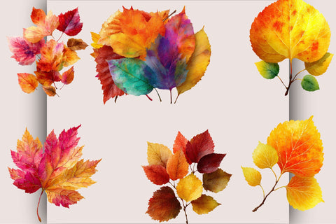 Watercolor Autumn Fall Leaves Clipart Bundle Sublimation SVGArt 