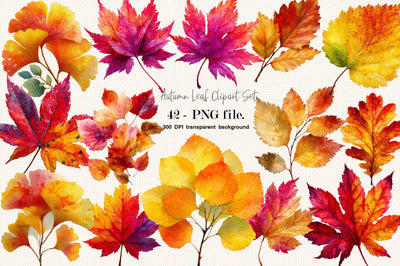 Watercolor Autumn Fall Leaves Clipart Bundle Sublimation SVGArt 
