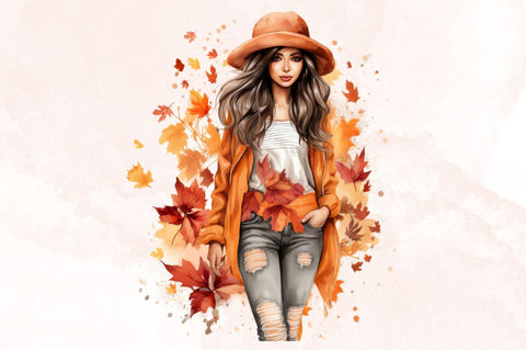 Watercolor Autumn Fashion Girl Sublimation Clipart Sublimation Designangry 