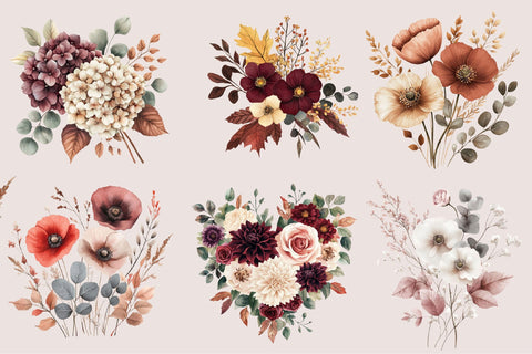 Watercolor Autumn Floral Clipart Bundle Sublimation SVGArt 