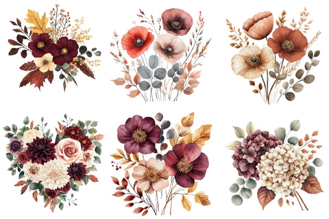 Watercolor Autumn Floral Clipart Bundle Sublimation SVGArt 